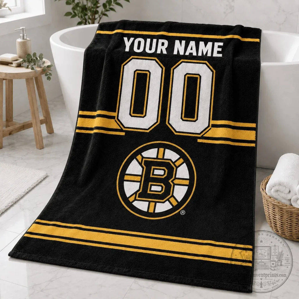 Boston Bruins National Hockey League Personalized Black and Gold Striped Towel 85 Boston Bruins National Hockey League Personalized Black and Gold Striped Towel