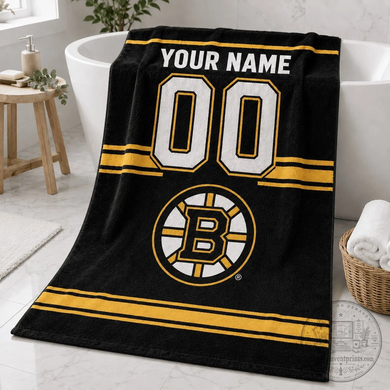 Boston Bruins National Hockey League Personalized Black and Gold Striped Towel 1 Boston Bruins National Hockey League Personalized Black and Gold Striped Towel