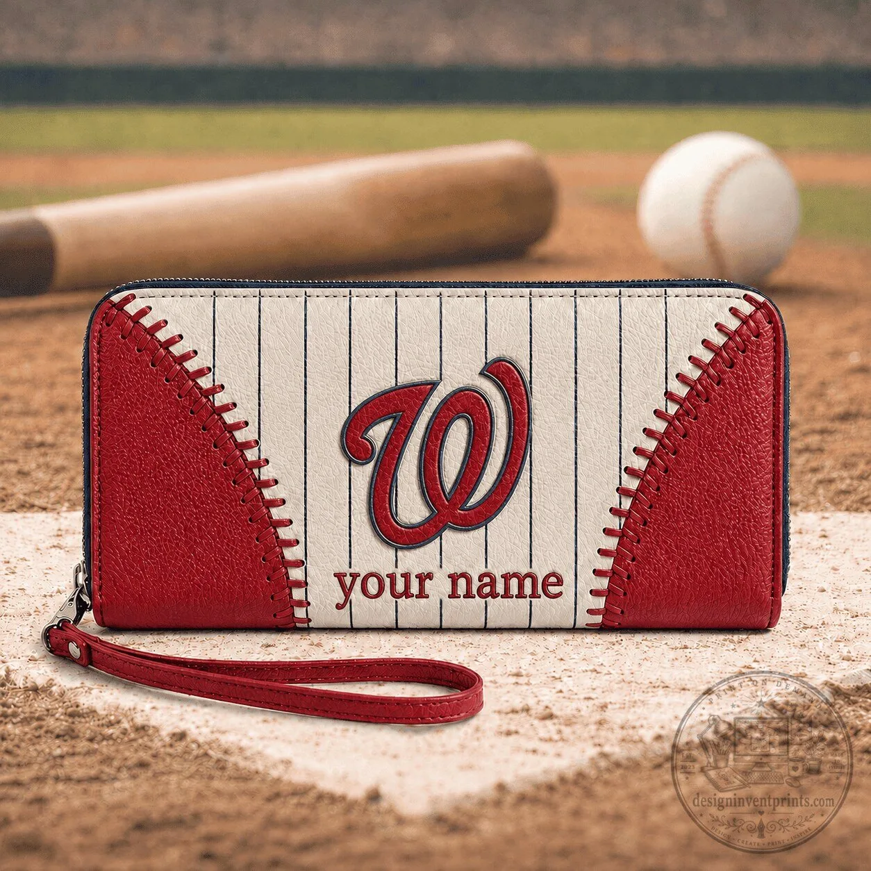 Washington Nationals Baseball Team Personalized Leather Zipper Wallet