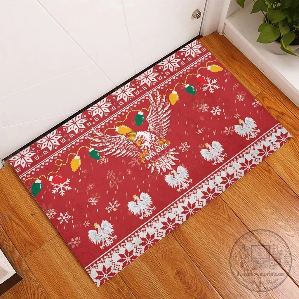 Poland Christmas White Eagle Holiday Snow Theme Rubber Doormat 10 Poland Christmas White Eagle Holiday Snow Theme Rubber Doormat