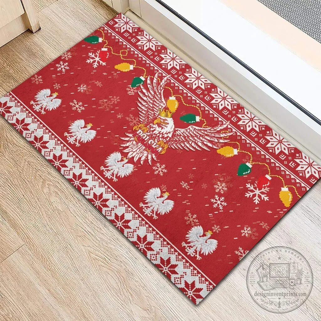 Poland Christmas White Eagle Holiday Snow Theme Rubber Doormat 11 Poland Christmas White Eagle Holiday Snow Theme Rubber Doormat