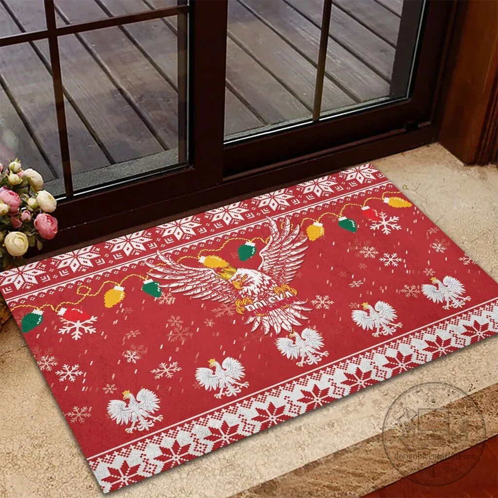 Poland Christmas White Eagle Holiday Snow Theme Rubber Doormat 12 Poland Christmas White Eagle Holiday Snow Theme Rubber Doormat