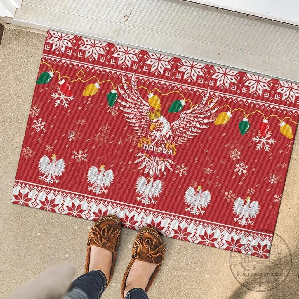 Poland Christmas White Eagle Holiday Snow Theme Rubber Doormat 13 Poland Christmas White Eagle Holiday Snow Theme Rubber Doormat