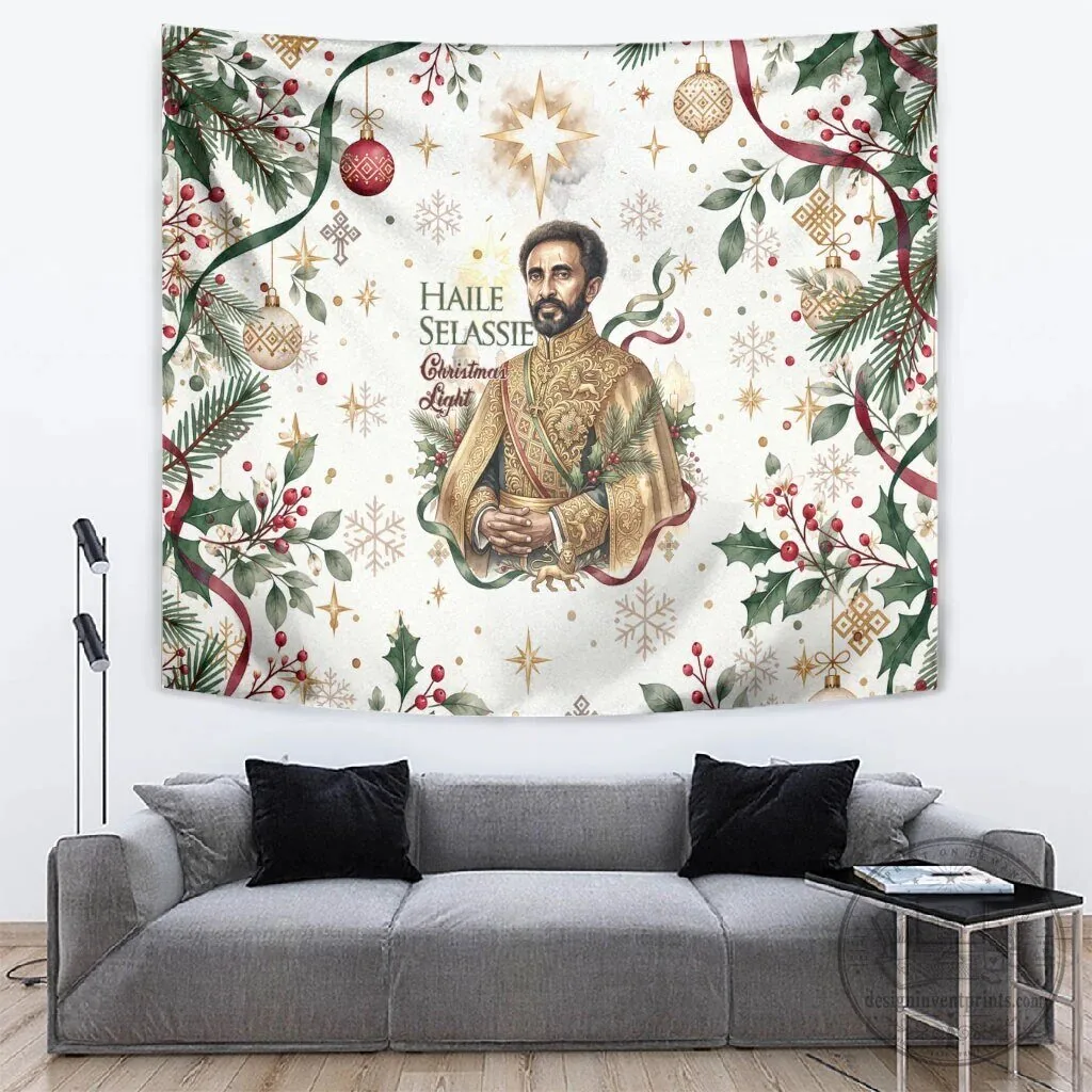 Haile Selassie Ethiopian Christmas Light Tapestry Wall Hanging Decor