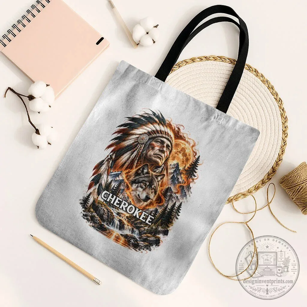 Cherokee Native American Chief Wolf Fiery Moon Landscape Tote Bag 10 Cherokee Native American Chief Wolf Fiery Moon Landscape Tote Bag