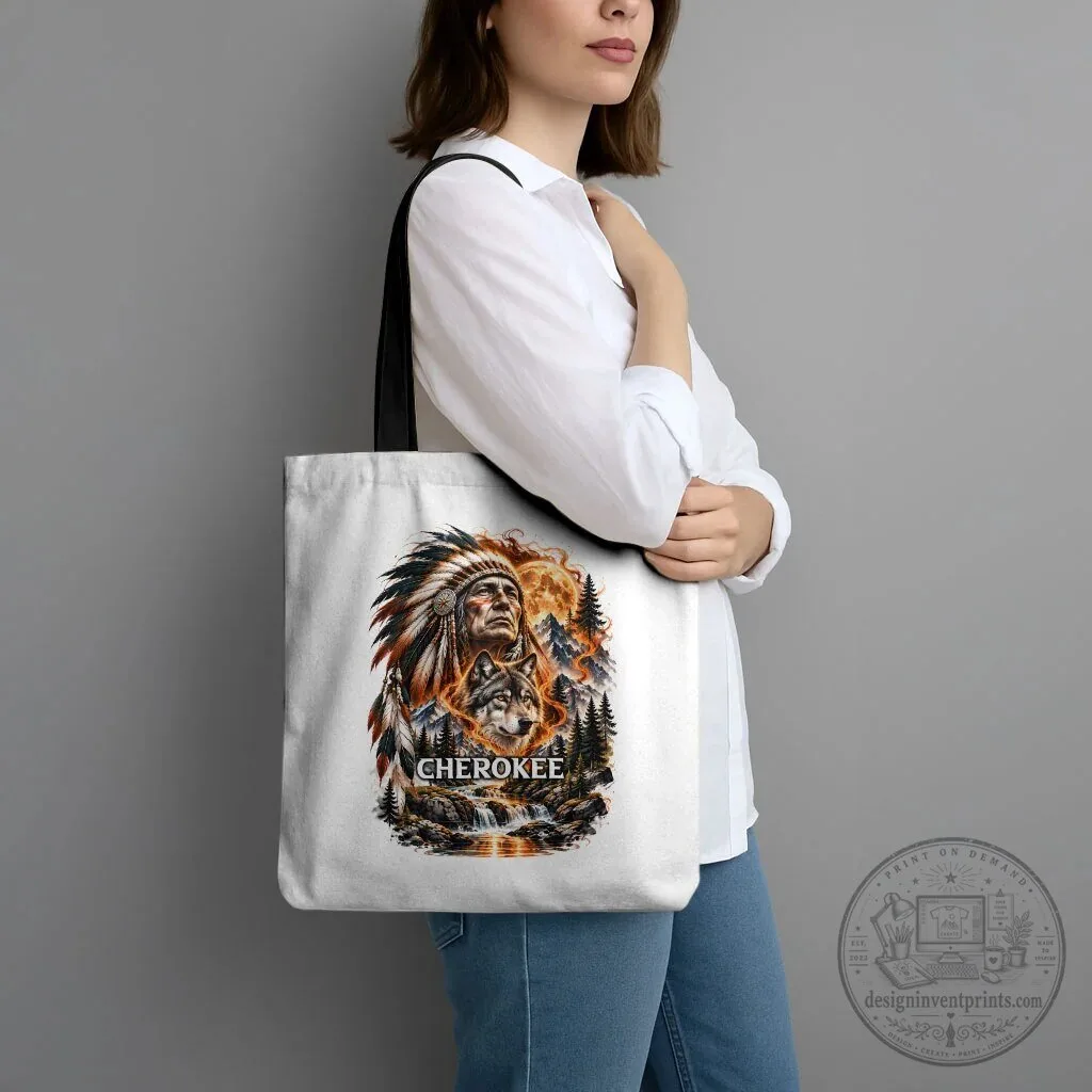 Cherokee Native American Chief Wolf Fiery Moon Landscape Tote Bag 11 Cherokee Native American Chief Wolf Fiery Moon Landscape Tote Bag