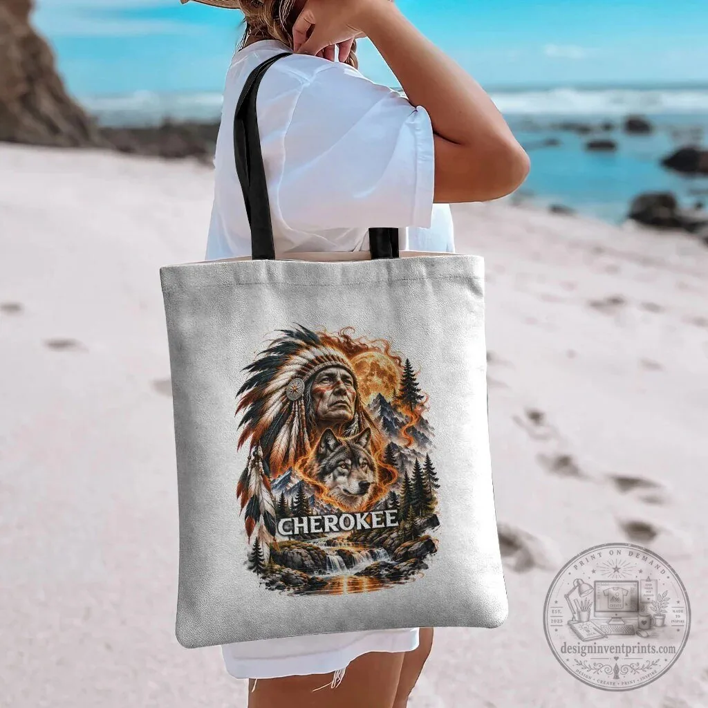 Cherokee Native American Chief Wolf Fiery Moon Landscape Tote Bag 12 Cherokee Native American Chief Wolf Fiery Moon Landscape Tote Bag
