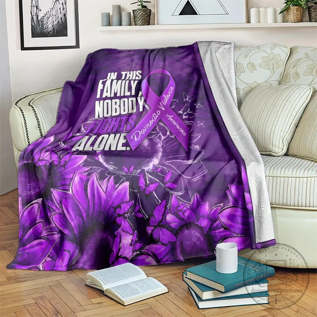 Domestic Violence Awareness Purple Ribbon Sunflower Nobody Fights Alone Blanket