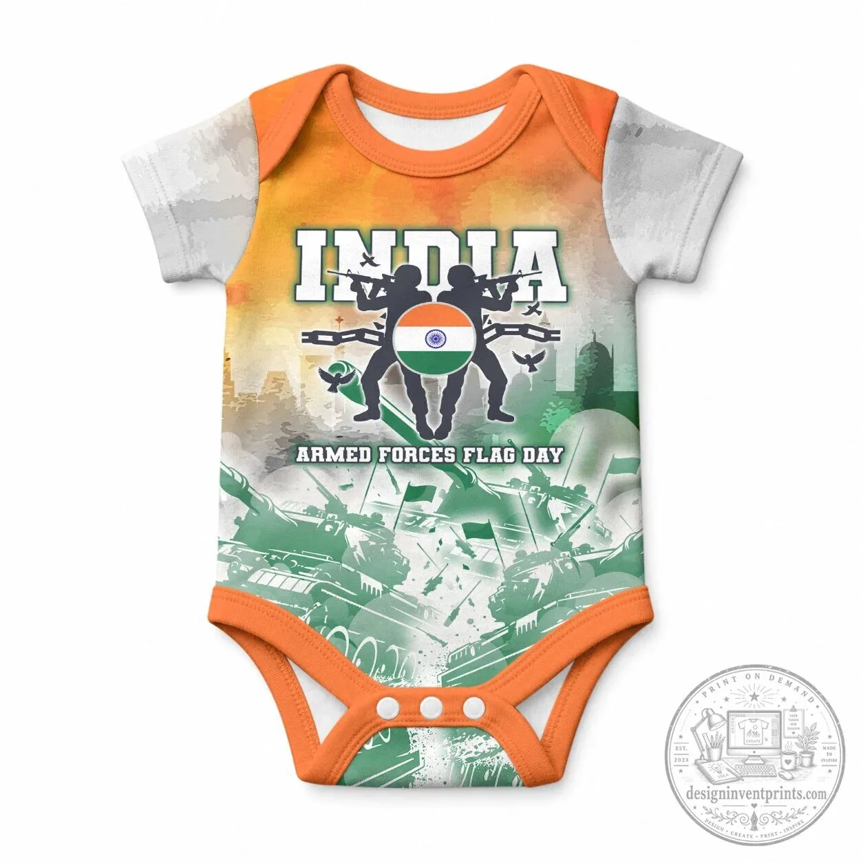India Armed Forces Flag Day Military Silhouette Baby Romper
