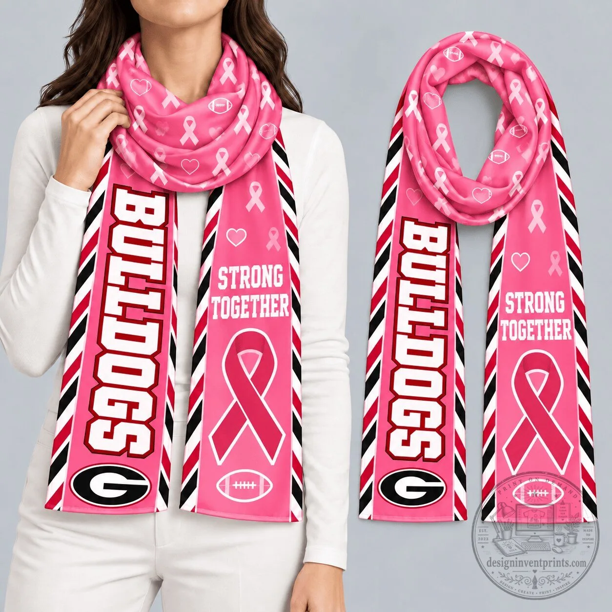 Georgia Bulldogs Breast Cancer Awareness Strong Together Pink Scarf