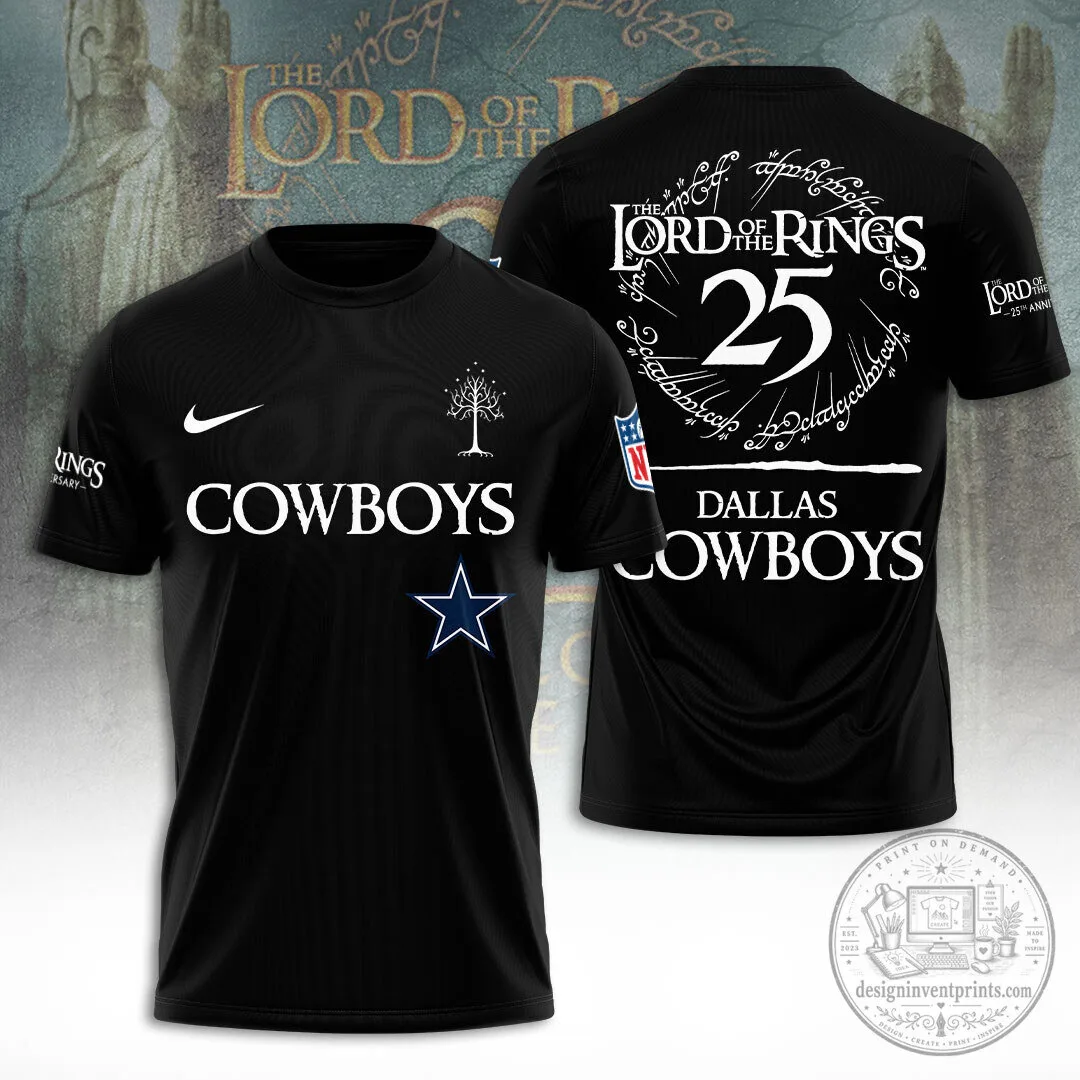 Dallas Cowboys The Lord of the Rings 25th Anniversary Black T-Shirt