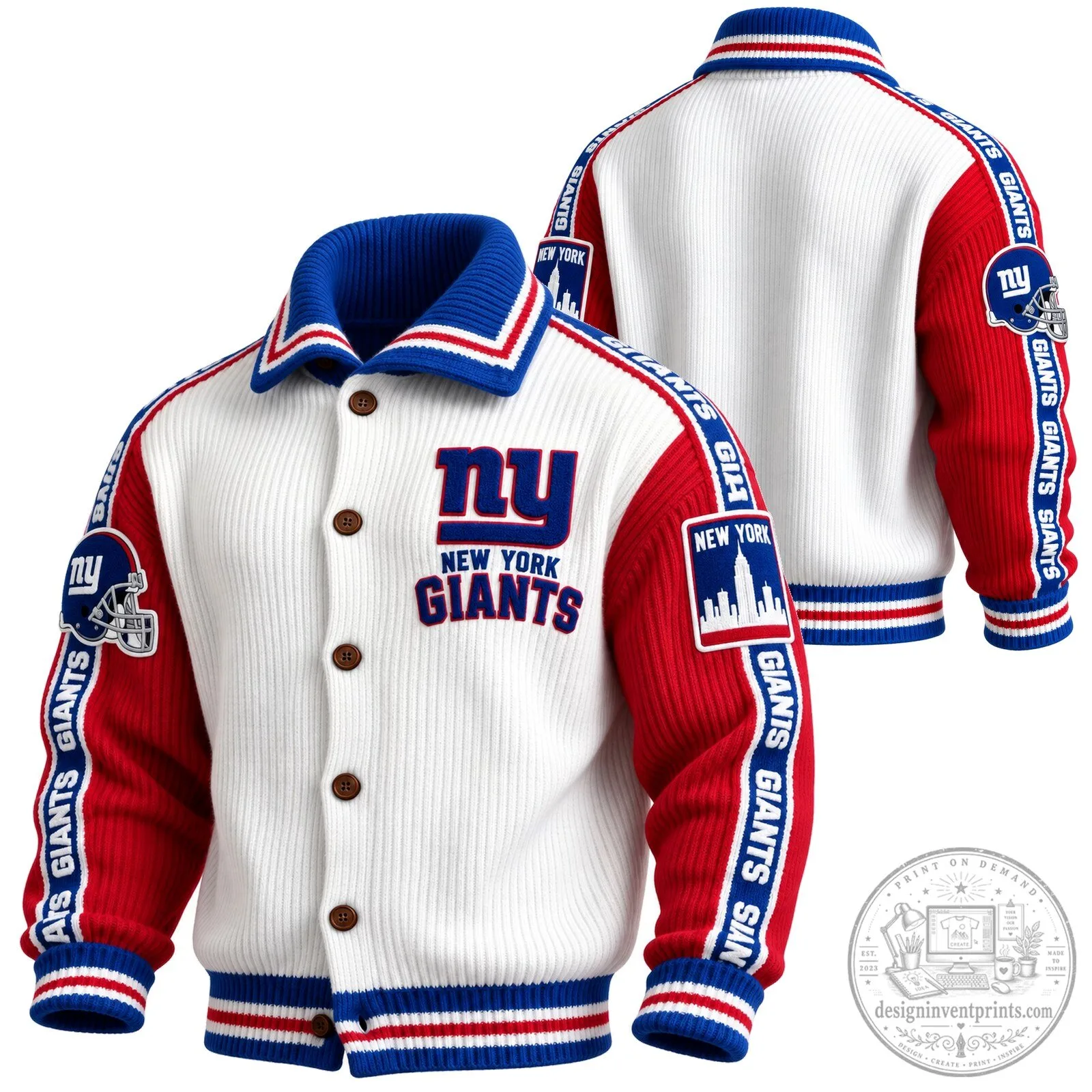 New York Giants NFL Team Logo White Red Blue Varsity Jacket 1 New York Giants NFL Team Logo White Red Blue Varsity Jacket