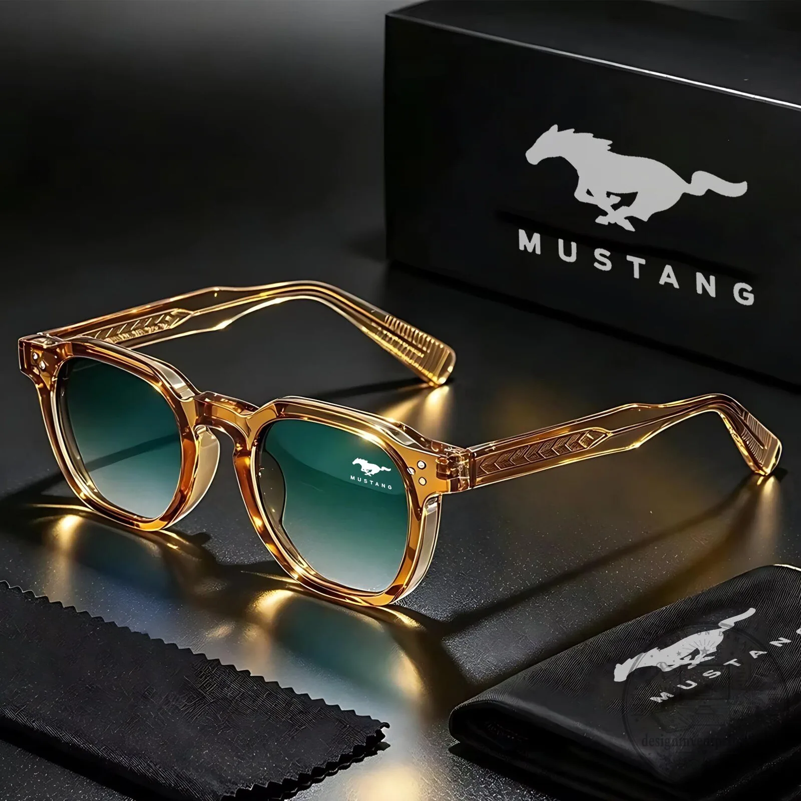 Mustang Retro Punk Style Square Sunglasses