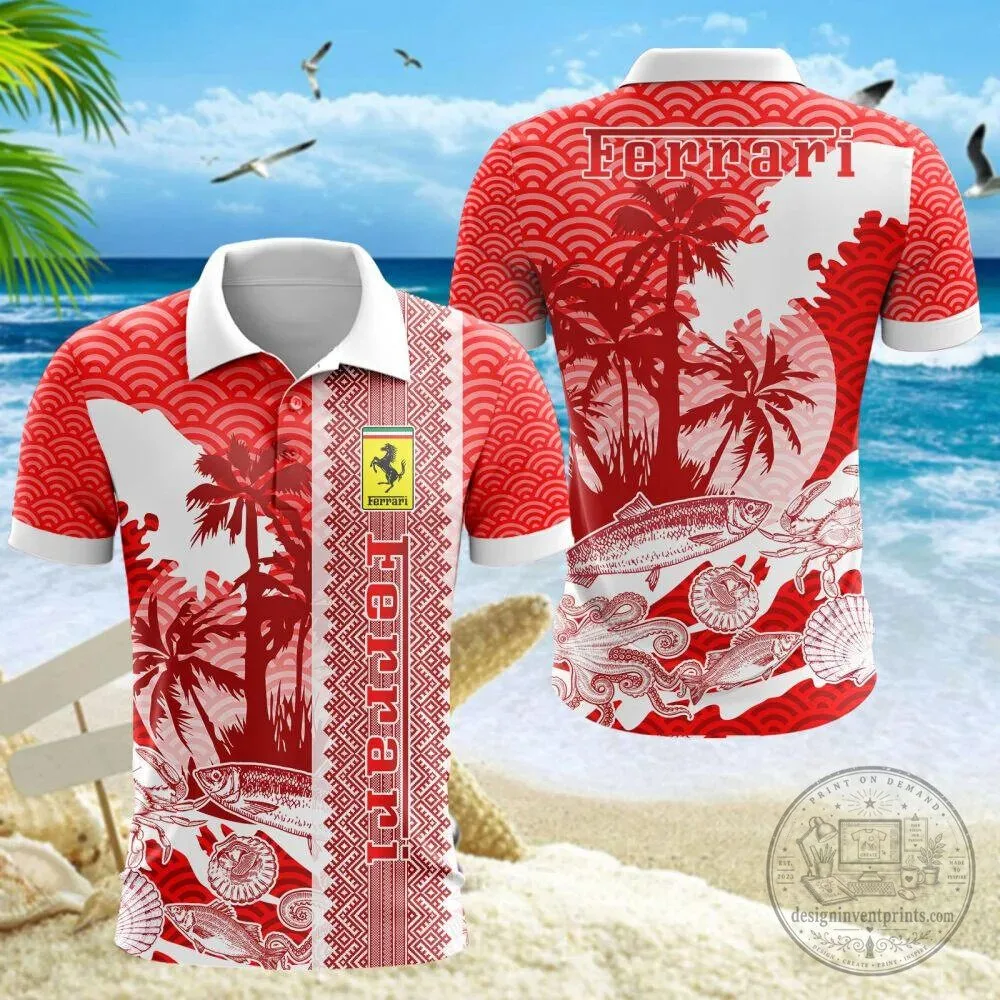 Ferrari Red Hawaiian Shirt for Men, Tropical Beach Vacation Casual Button-Up Top 17 Ferrari Red Hawaiian Shirt for Men, Tropical Beach Vacation Casual Button-Up Top