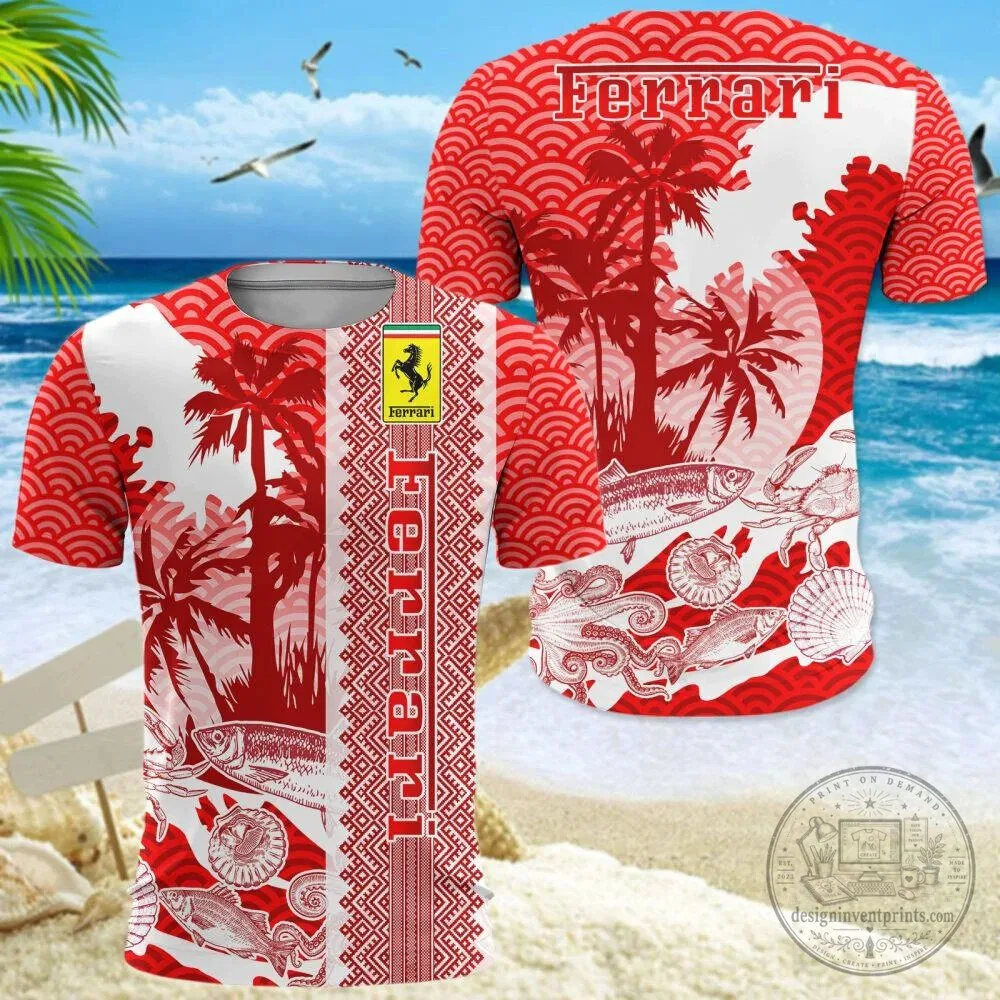 Ferrari Red Hawaiian Shirt for Men, Tropical Beach Vacation Casual Button-Up Top 18 Ferrari Red Hawaiian Shirt for Men, Tropical Beach Vacation Casual Button-Up Top