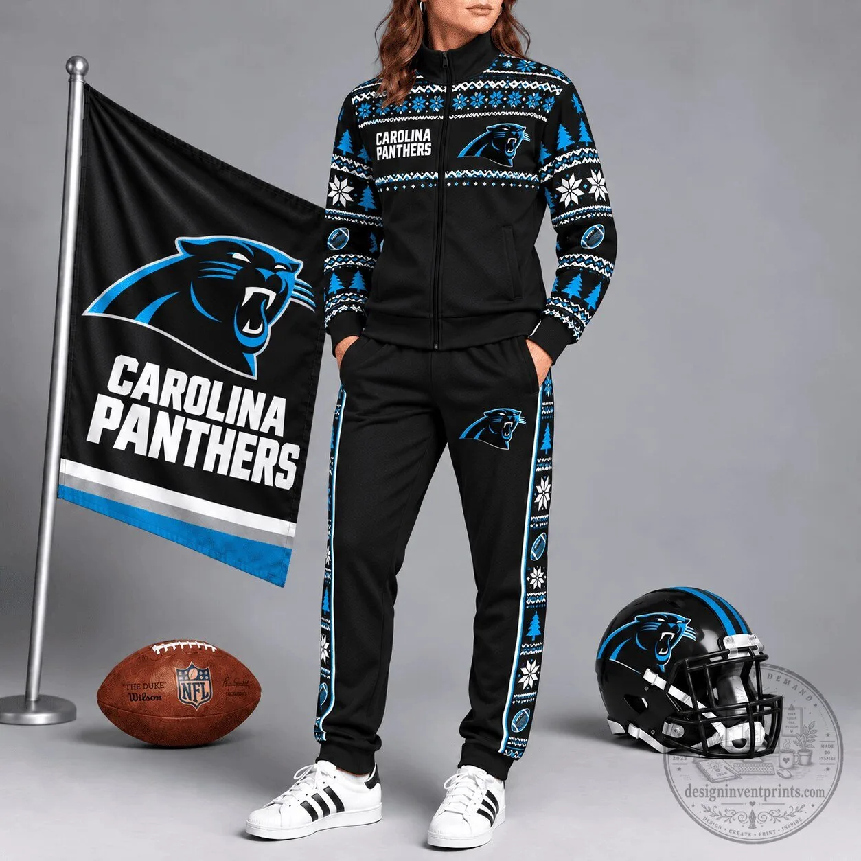 Carolina Panthers NFL Christmas Holiday Spirit Black Tracksuit Hoodie