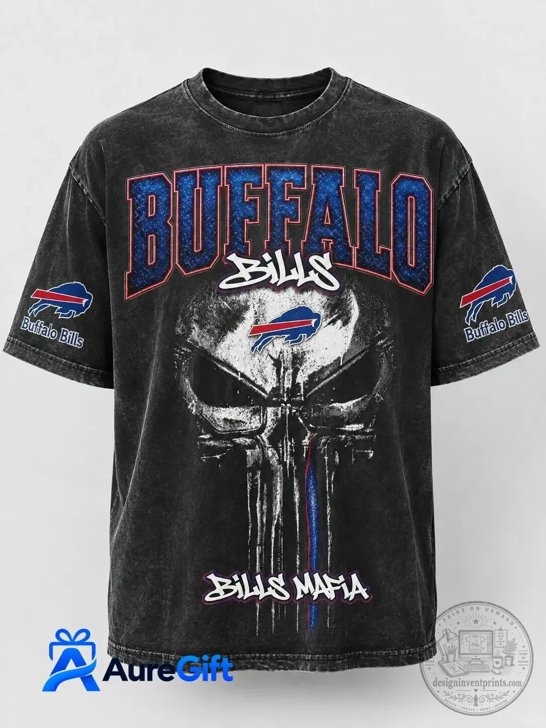Buffalo Bills Mafia Punisher Skull Graphic Washed Black T-Shirt
