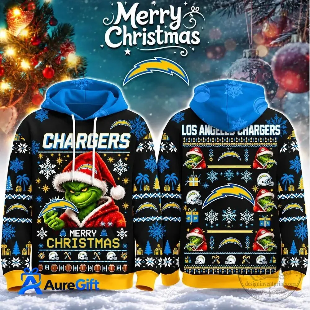 Los Angeles Chargers Grinch Merry Christmas Ugly Sweater Style Hoodie