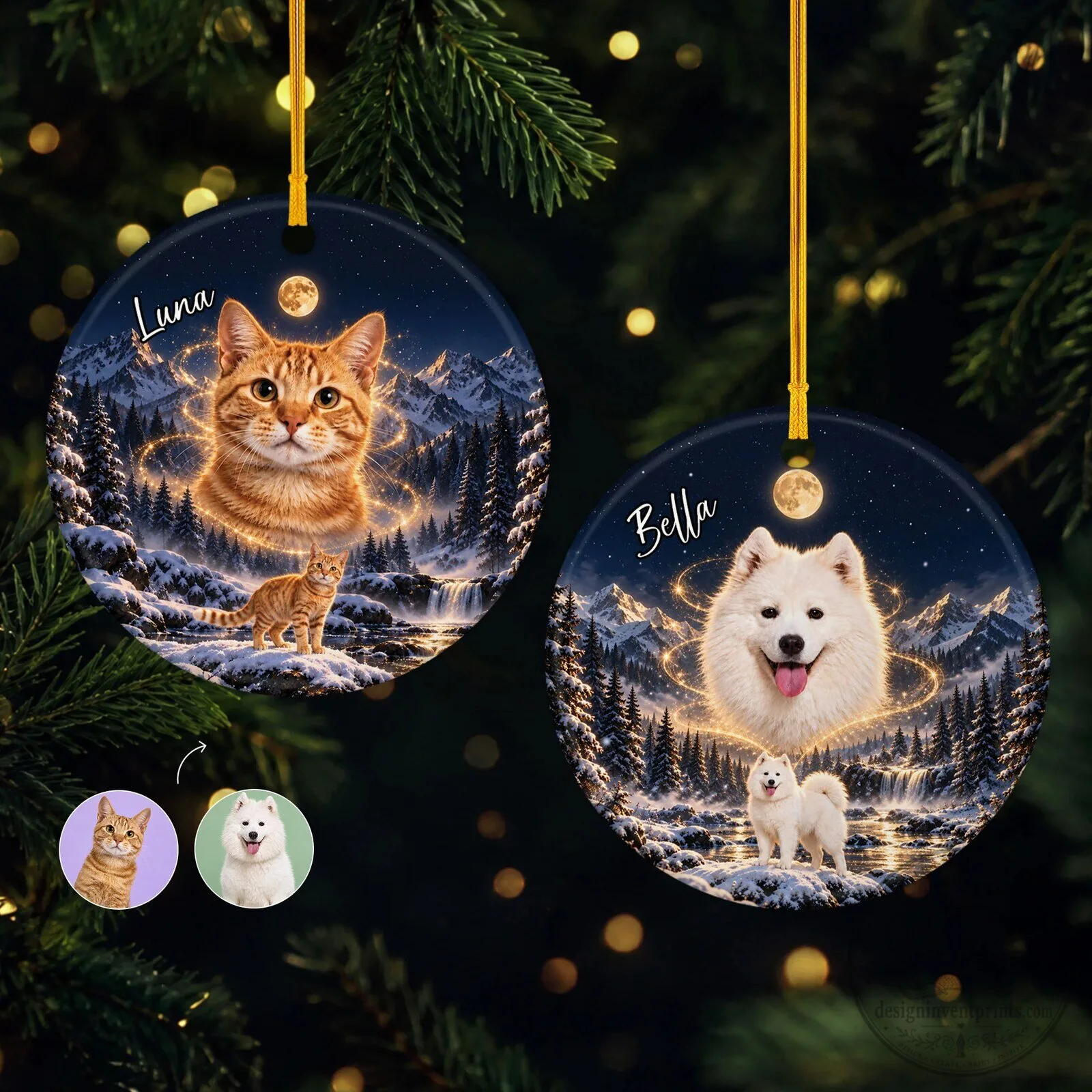 Personalized Pet Photo Moonlight Winter Landscape Christmas Tree Ornament 10 Personalized Pet Photo Moonlight Winter Landscape Christmas Tree Ornament