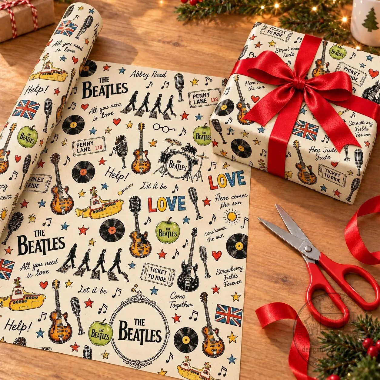 The Beatles Abbey Road Doodle Art Vintage Music Gift Wrapping Paper 5 The Beatles Abbey Road Doodle Art Vintage Music Gift Wrapping Paper
