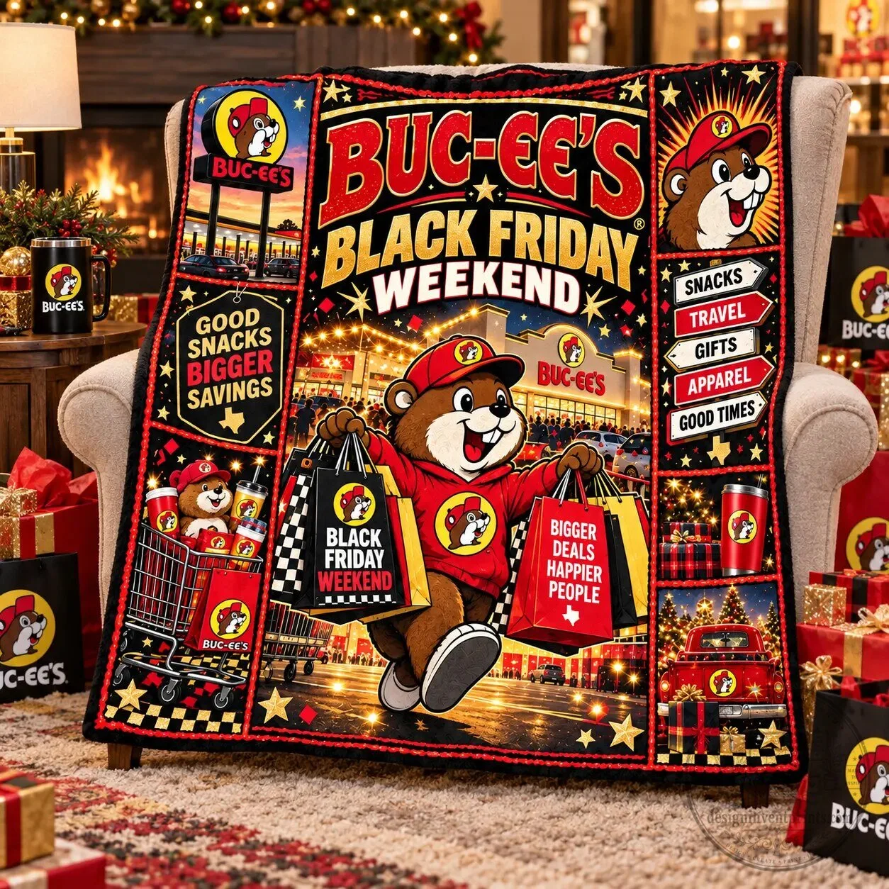 Buc-ee's Black Friday Weekend Shopping Beaver Plush Fleece Blanket 6 Buc-ee