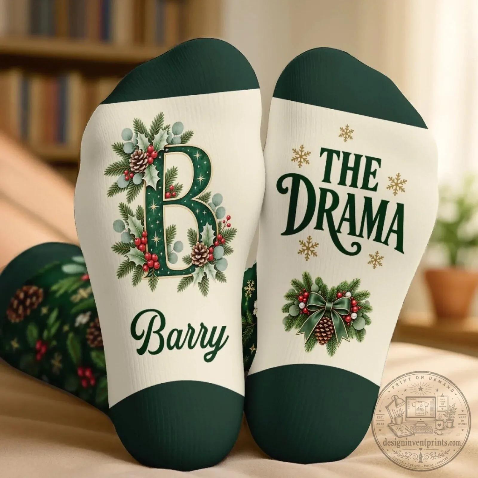 Personalized Christmas The Drama Barry Initial B Holiday Socks 4 Personalized Christmas The Drama Barry Initial B Holiday Socks
