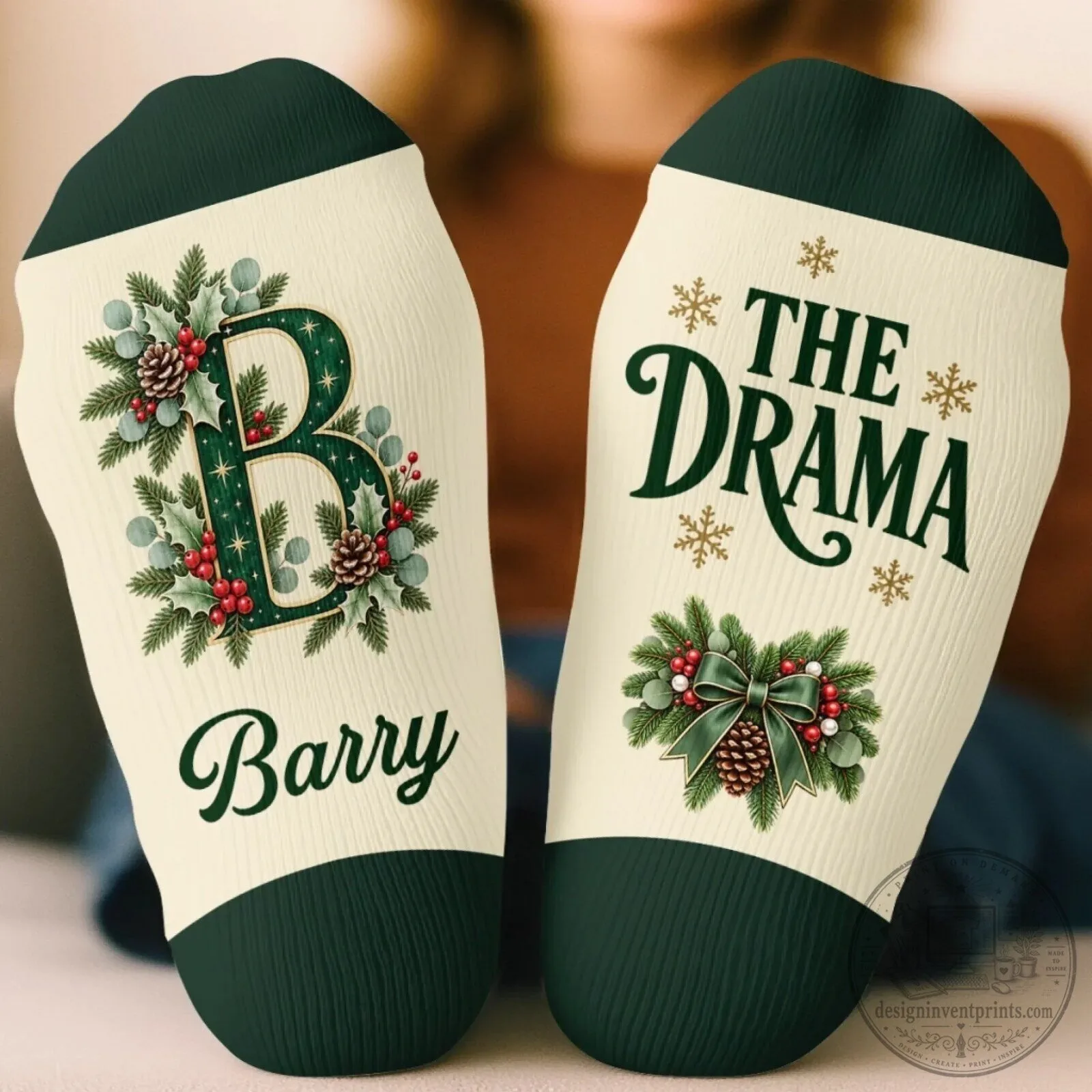 Personalized Christmas The Drama Barry Initial B Holiday Socks 5 Personalized Christmas The Drama Barry Initial B Holiday Socks