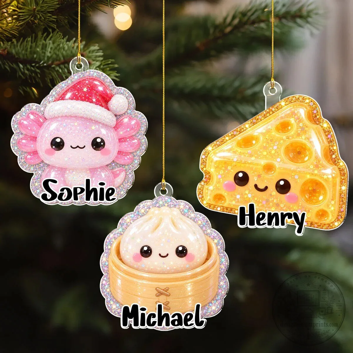 Personalized Kawaii Axolotl Cheese Dumpling Christmas Tree Ornament Gift