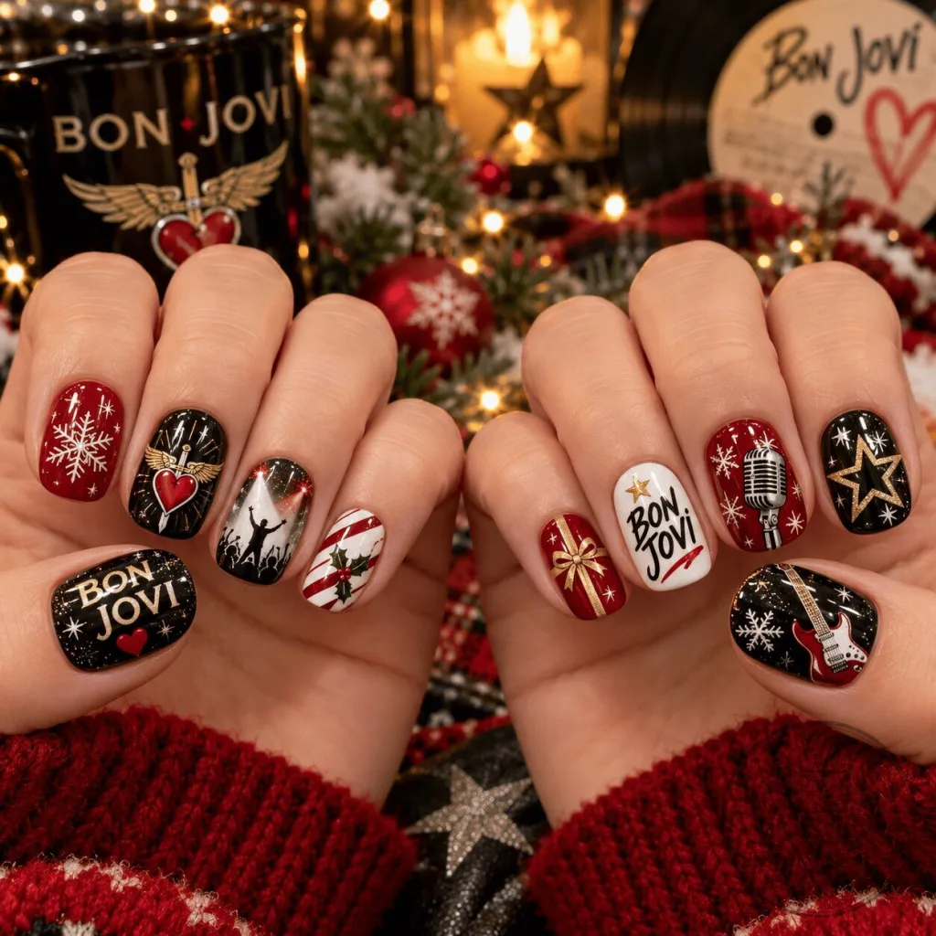 Bon Jovi Christmas Holiday Press-On Nails Set Bon Jovi Christmas Holiday Press-On Nails Set