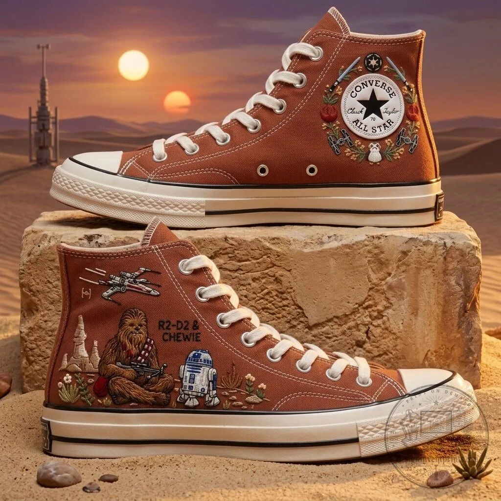 Star Wars Chewbacca R2-D2 Embroidered Converse Chuck Taylor All Star Shoes 9 Star Wars Chewbacca R2-D2 Embroidered Converse Chuck Taylor All Star Shoes