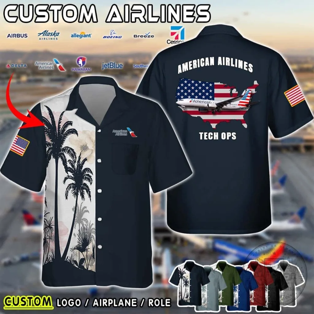 American Airlines Tech Ops Palm Tree Tropical Hawaiian Shirt American Airlines Tech Ops Palm Tree Tropical Hawaiian Shirt