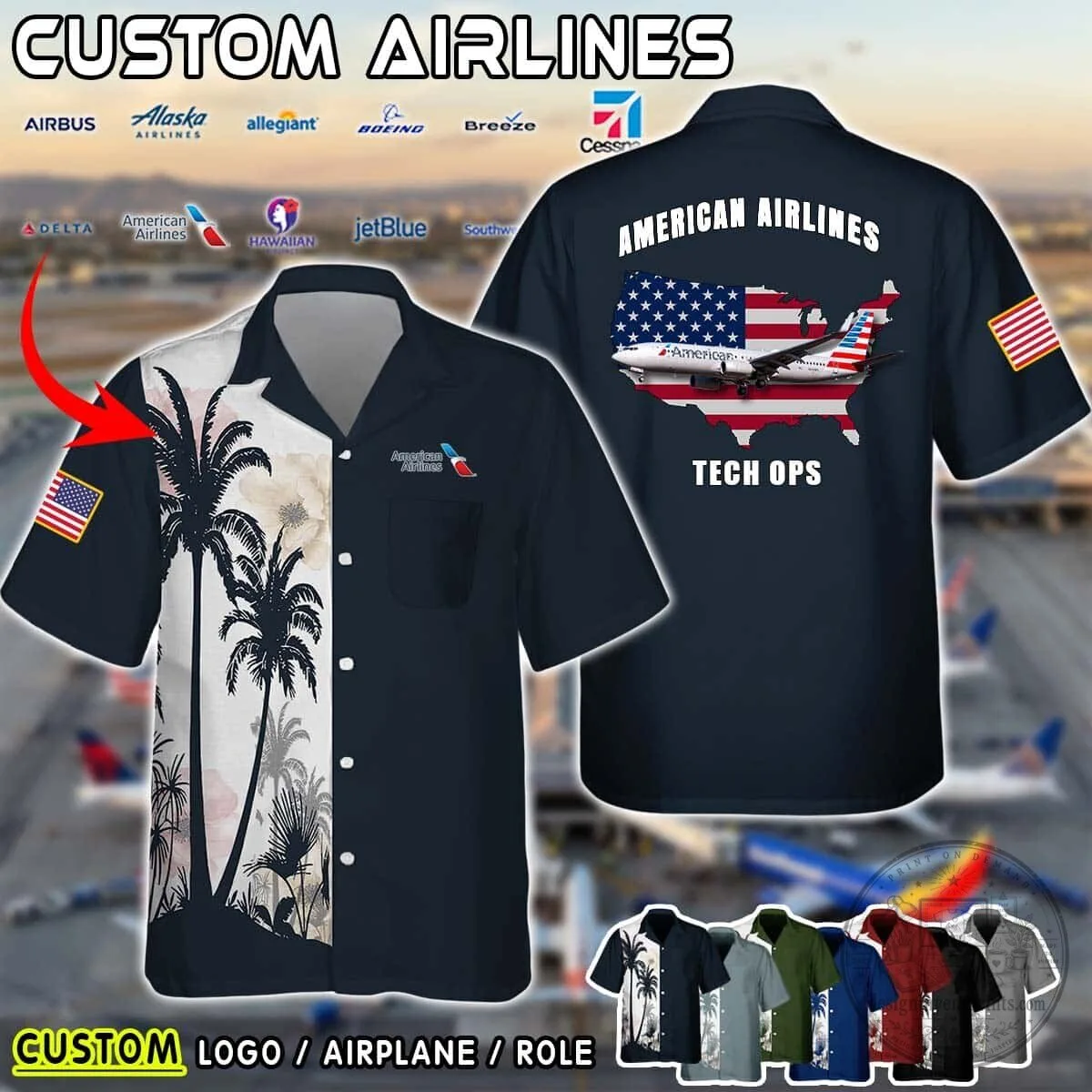 American Airlines Tech Ops Palm Tree Tropical Hawaiian Shirt