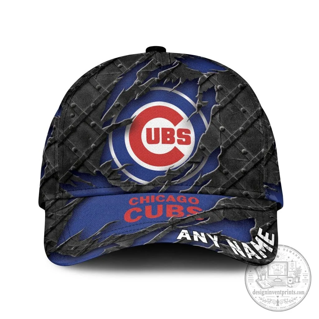 Chicago Cubs Personalized Name Black Metal Design Baseball Cap 8 Chicago Cubs Personalized Name Black Metal Design Baseball Cap