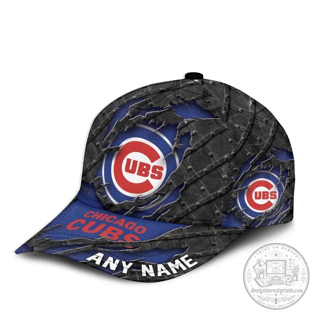 Chicago Cubs Personalized Name Black Metal Design Baseball Cap 9 Chicago Cubs Personalized Name Black Metal Design Baseball Cap