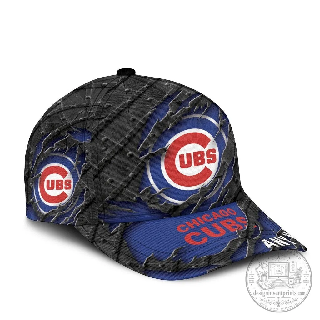 Chicago Cubs Personalized Name Black Metal Design Baseball Cap 10 Chicago Cubs Personalized Name Black Metal Design Baseball Cap