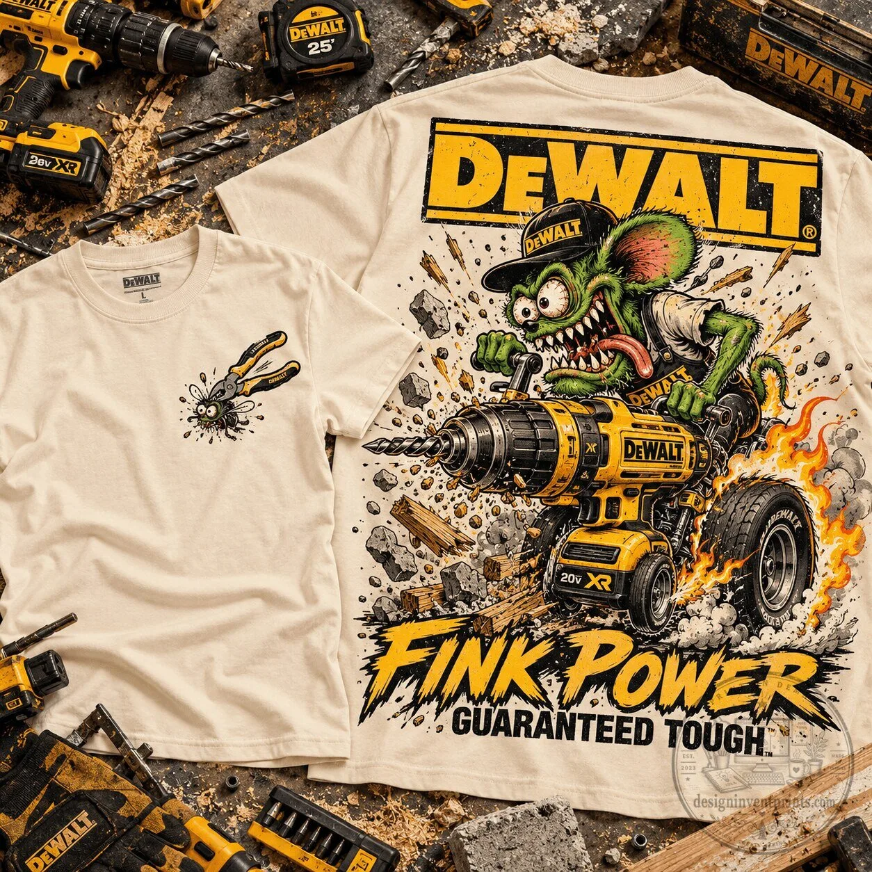 DeWalt Rat Fink Crazy Drill Power Guaranteed Tough Funny T-Shirt