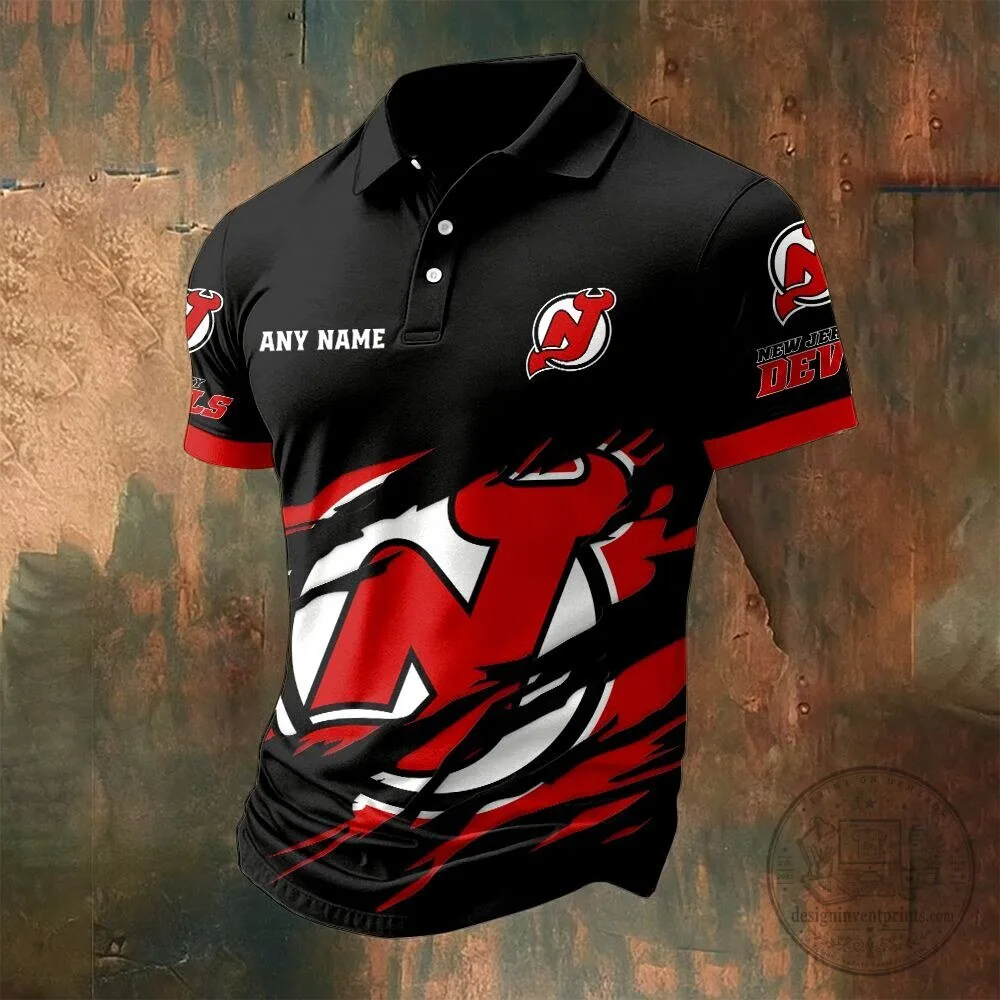 New Jersey Devils Personalized Black and Red Fan Polo Shirt