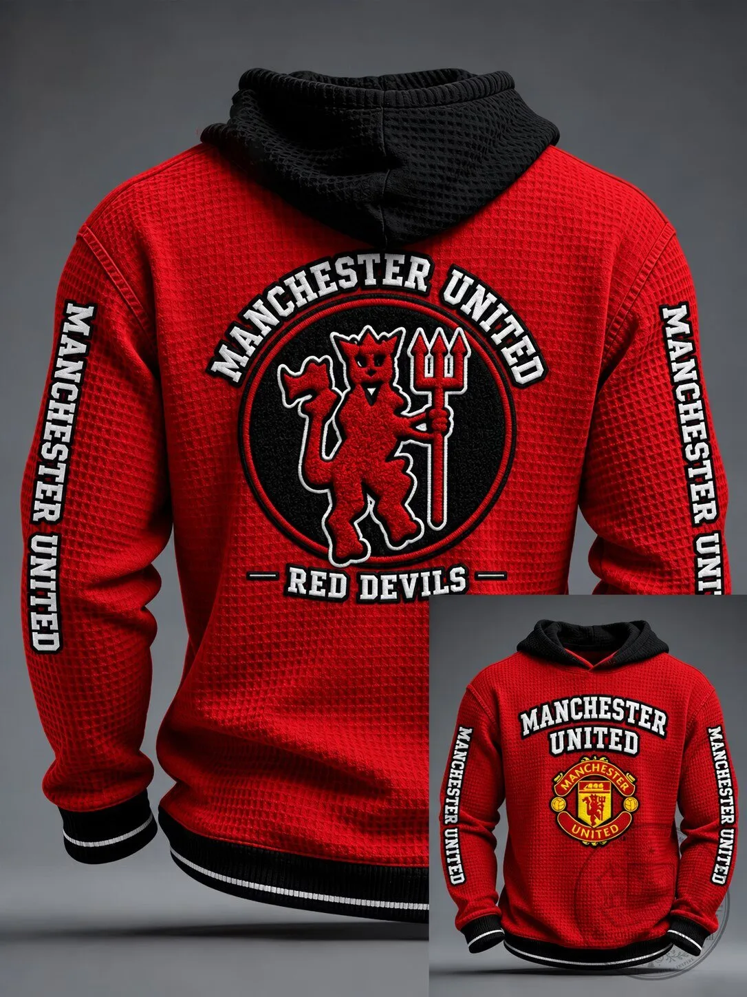 Manchester United Football Club Red Devils Waffle Knit Hoodie 2 Manchester United Football Club Red Devils Waffle Knit Hoodie