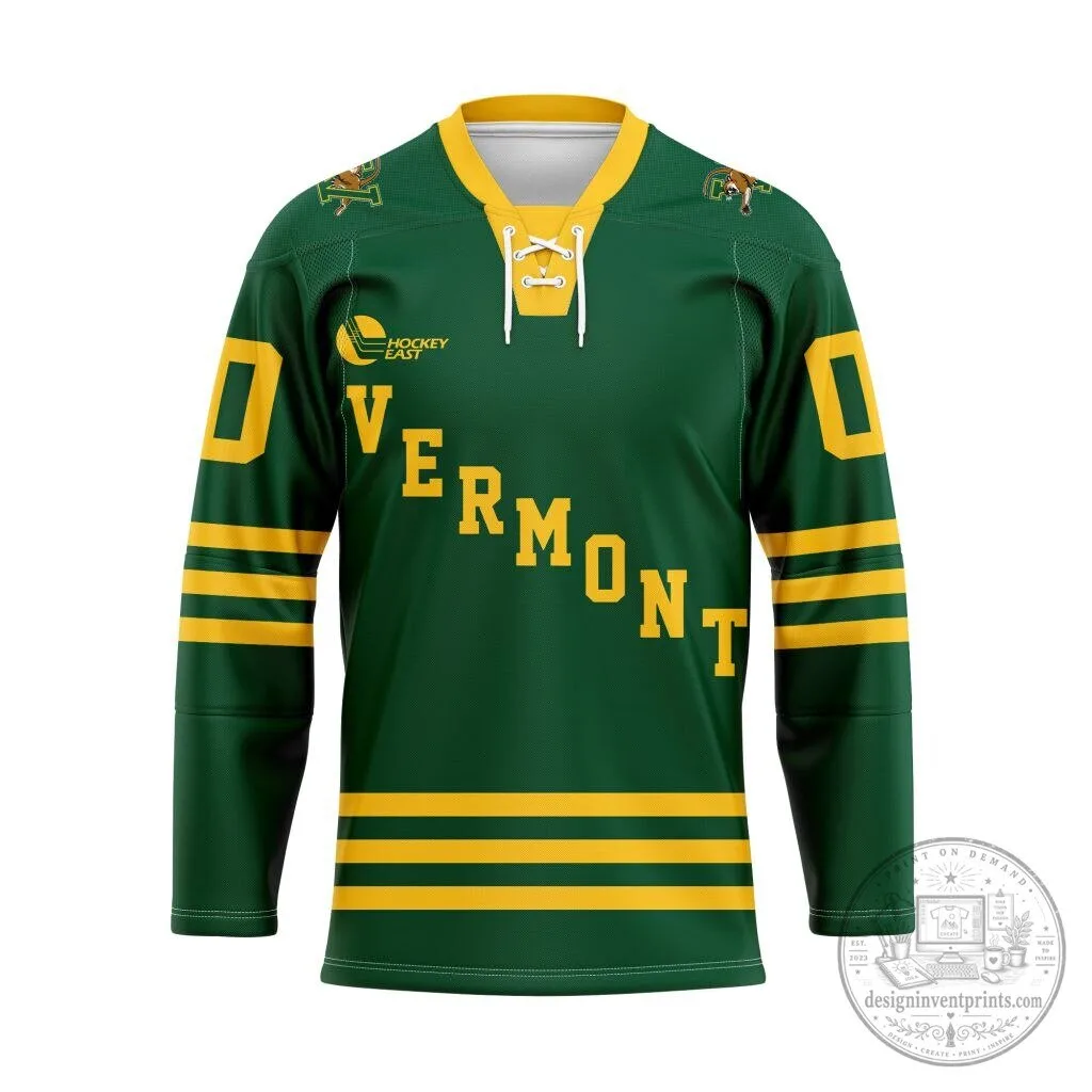 Vermont Catamounts Personalized Green and Gold Hockey Jersey