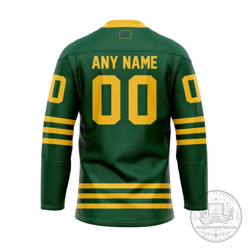 Vermont Catamounts Personalized Green and Gold Hockey Jersey 7 Vermont Catamounts Personalized Green and Gold Hockey Jersey