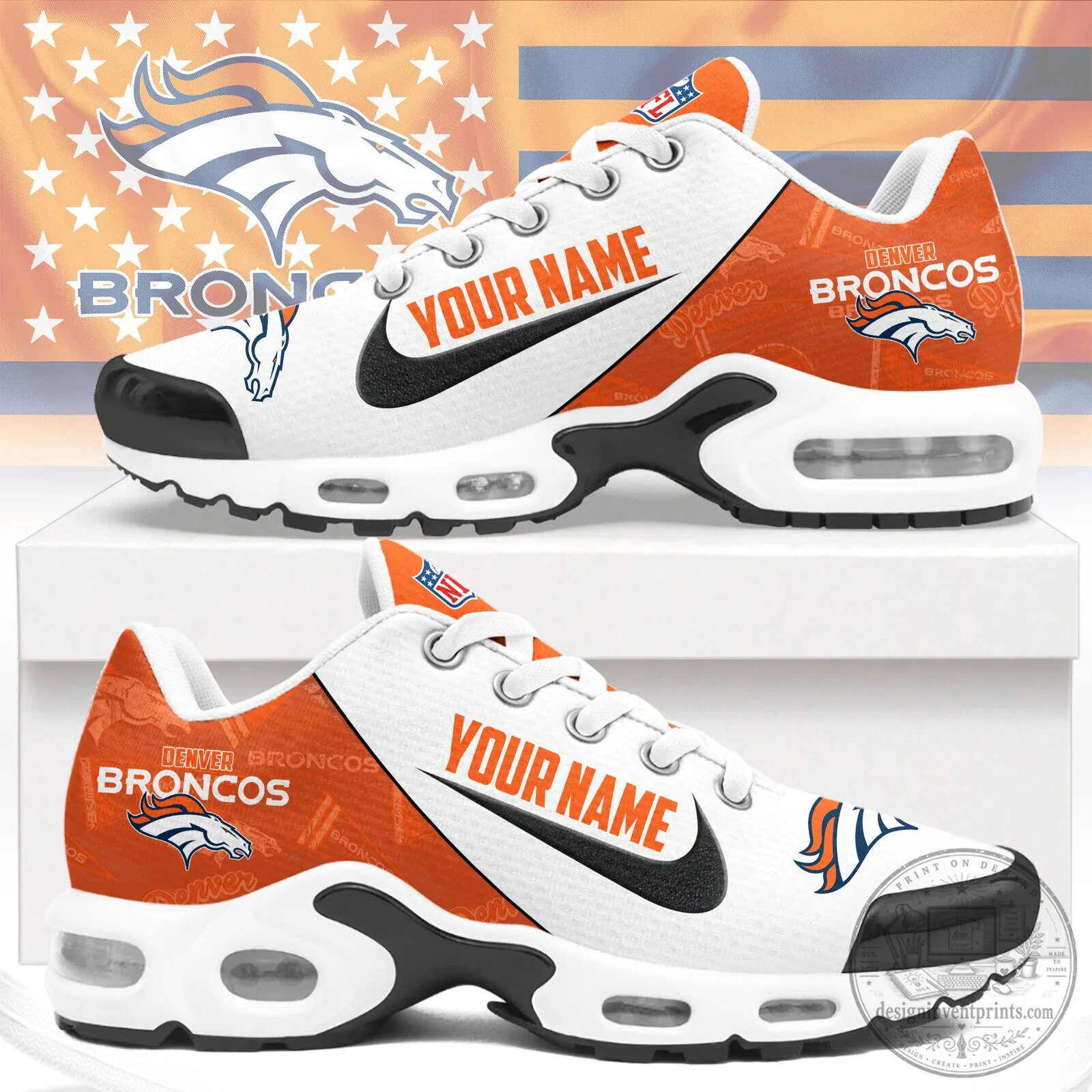 Denver Broncos Custom Name Running Shoes, NFL Football Team Sneakers