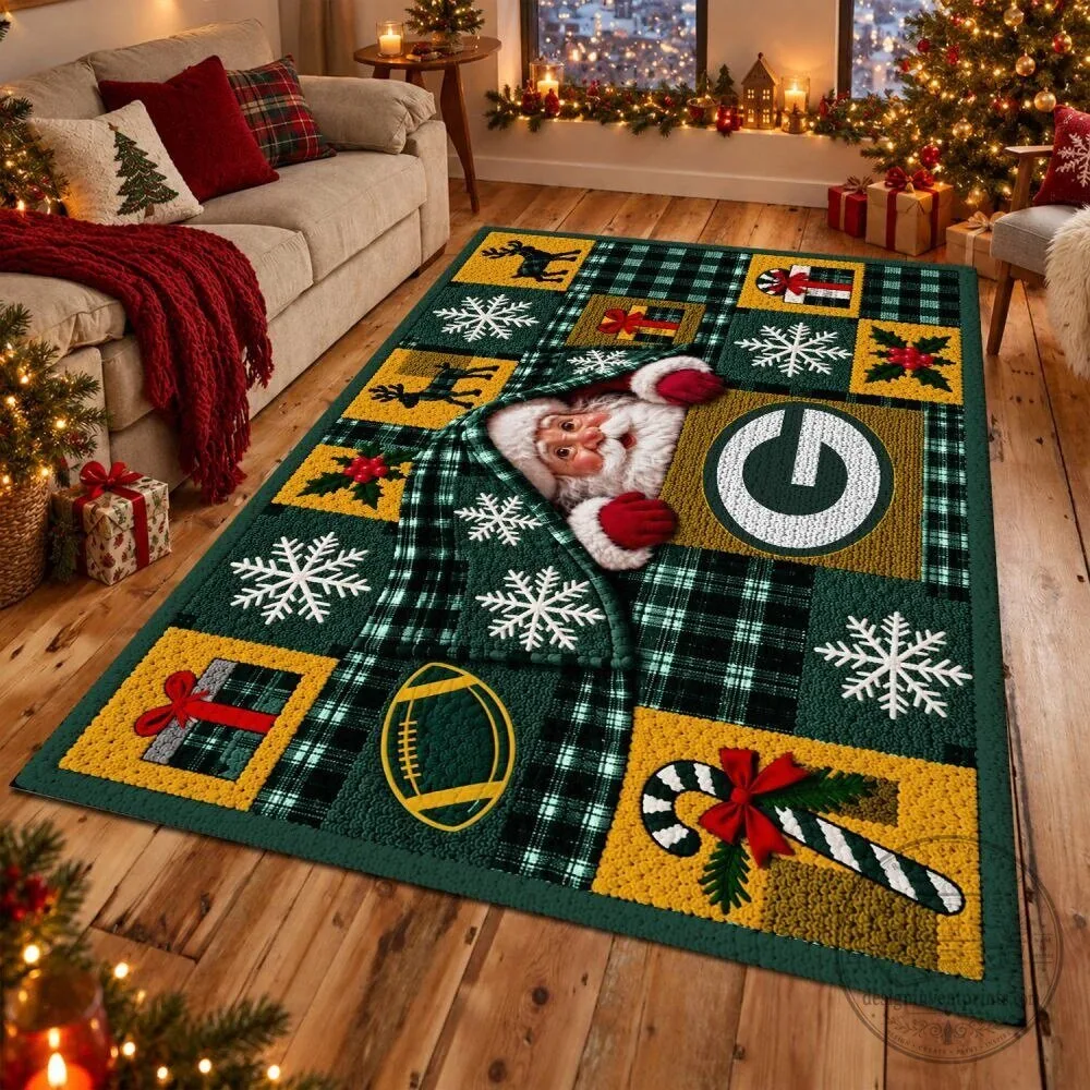 Green Bay Packers Christmas Holiday Santa Claus Area Rug 3 Green Bay Packers Christmas Holiday Santa Claus Area Rug