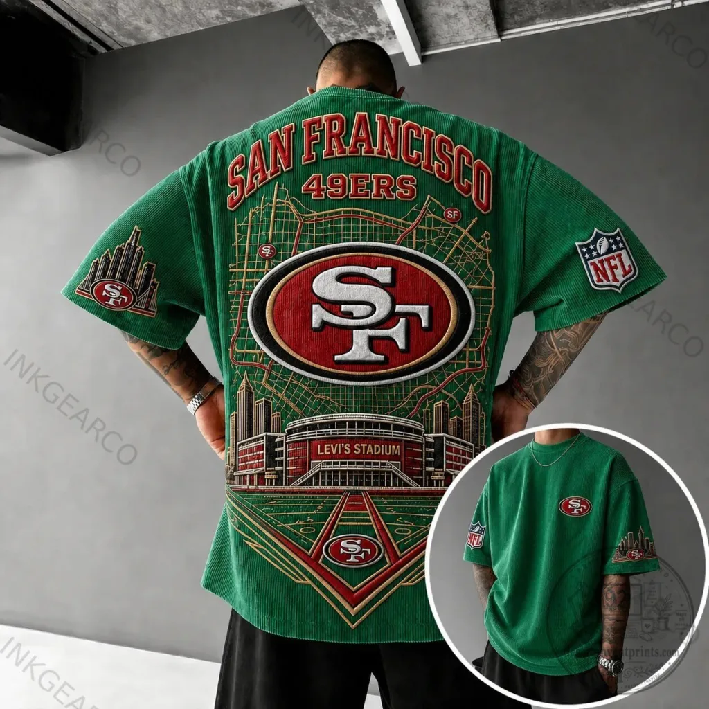 San Francisco 49ers Levi's Stadium Map Green Corduroy T-Shirt San Francisco 49ers Levi's Stadium Map Green Corduroy T-Shirt