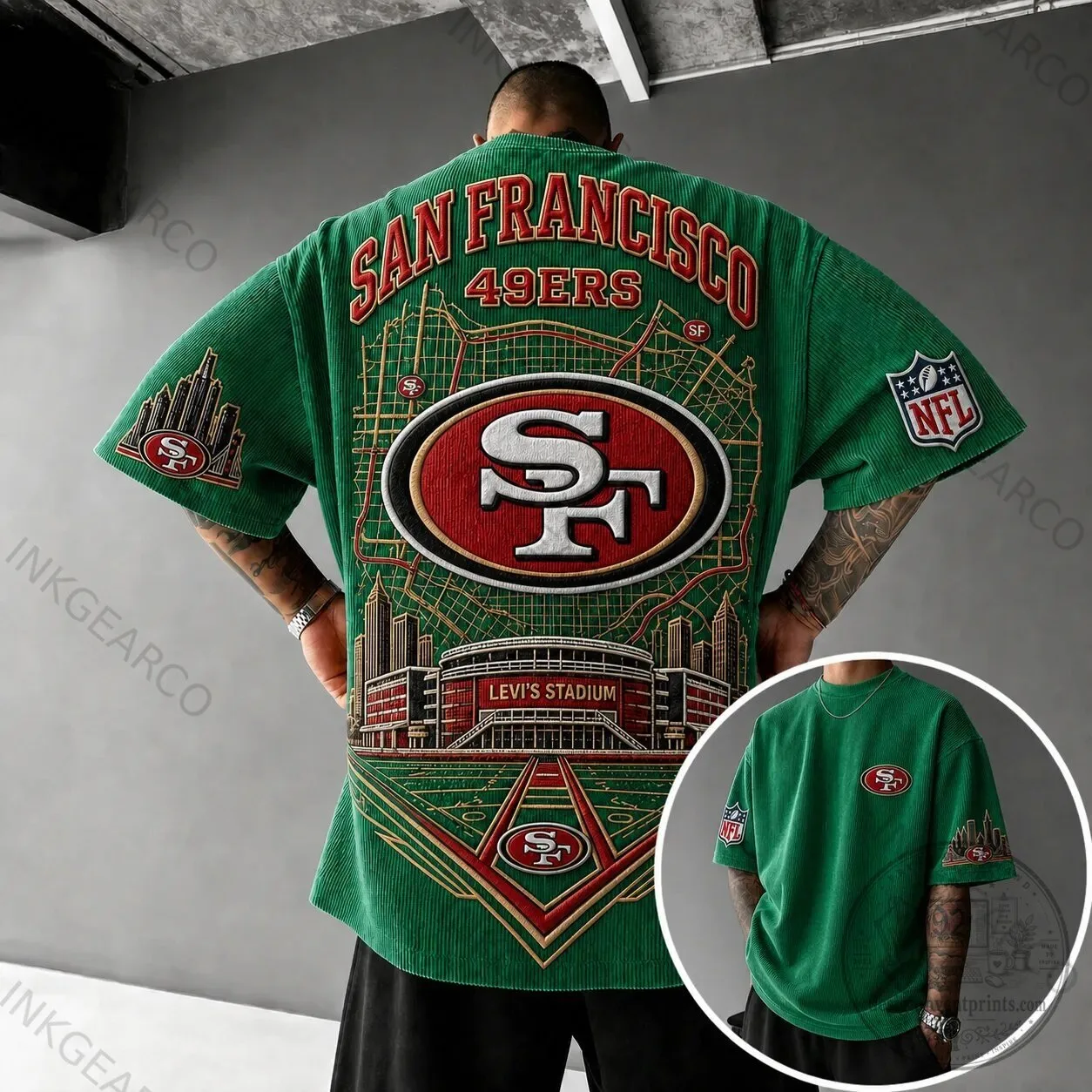 San Francisco 49ers Levi's Stadium Map Green Corduroy T-Shirt 2 San Francisco 49ers Levi's Stadium Map Green Corduroy T-Shirt