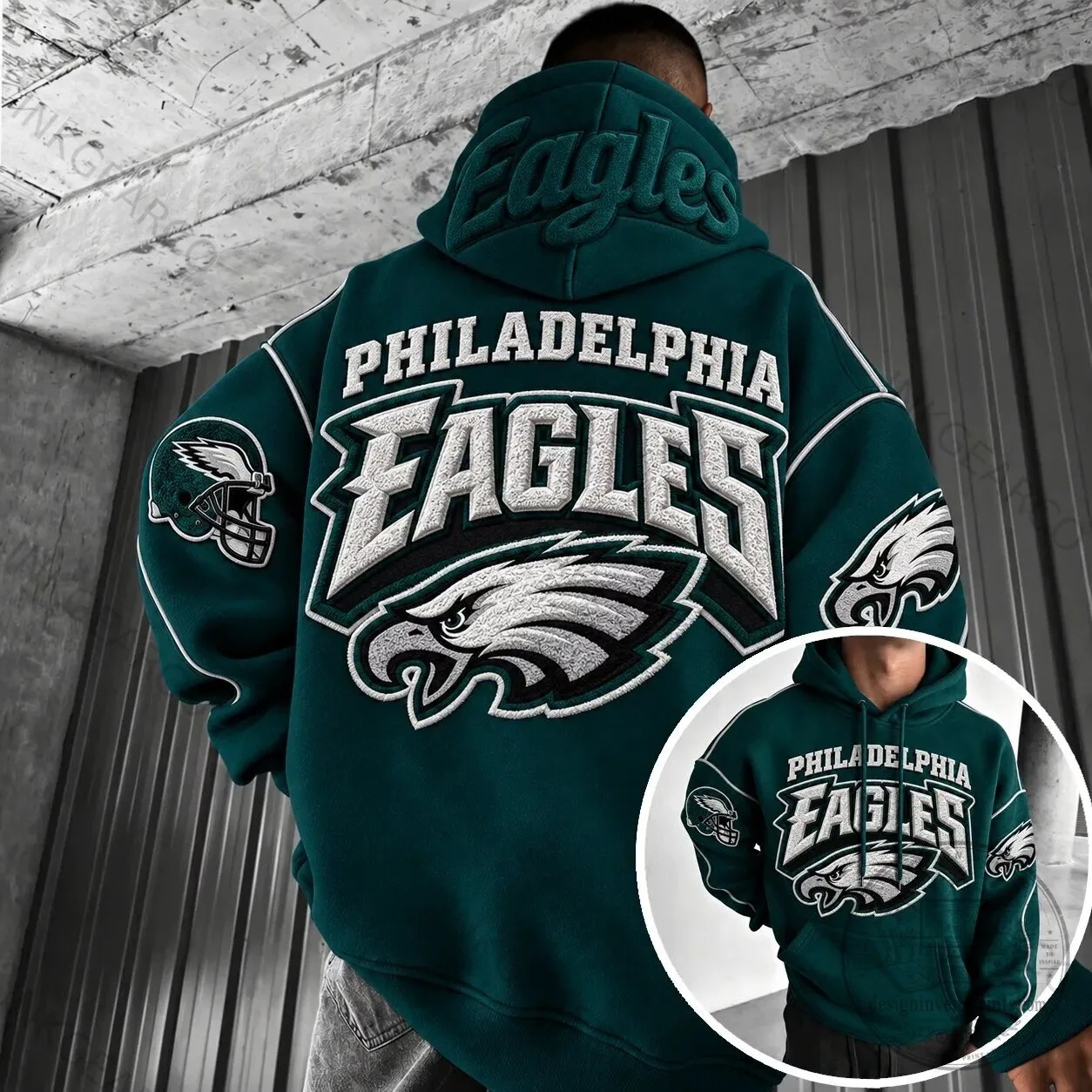 Philadelphia Eagles NFL Football Team Embroidered Logo Dark Green Hoodie 1 Philadelphia Eagles NFL Football Team Embroidered Logo Dark Green Hoodie