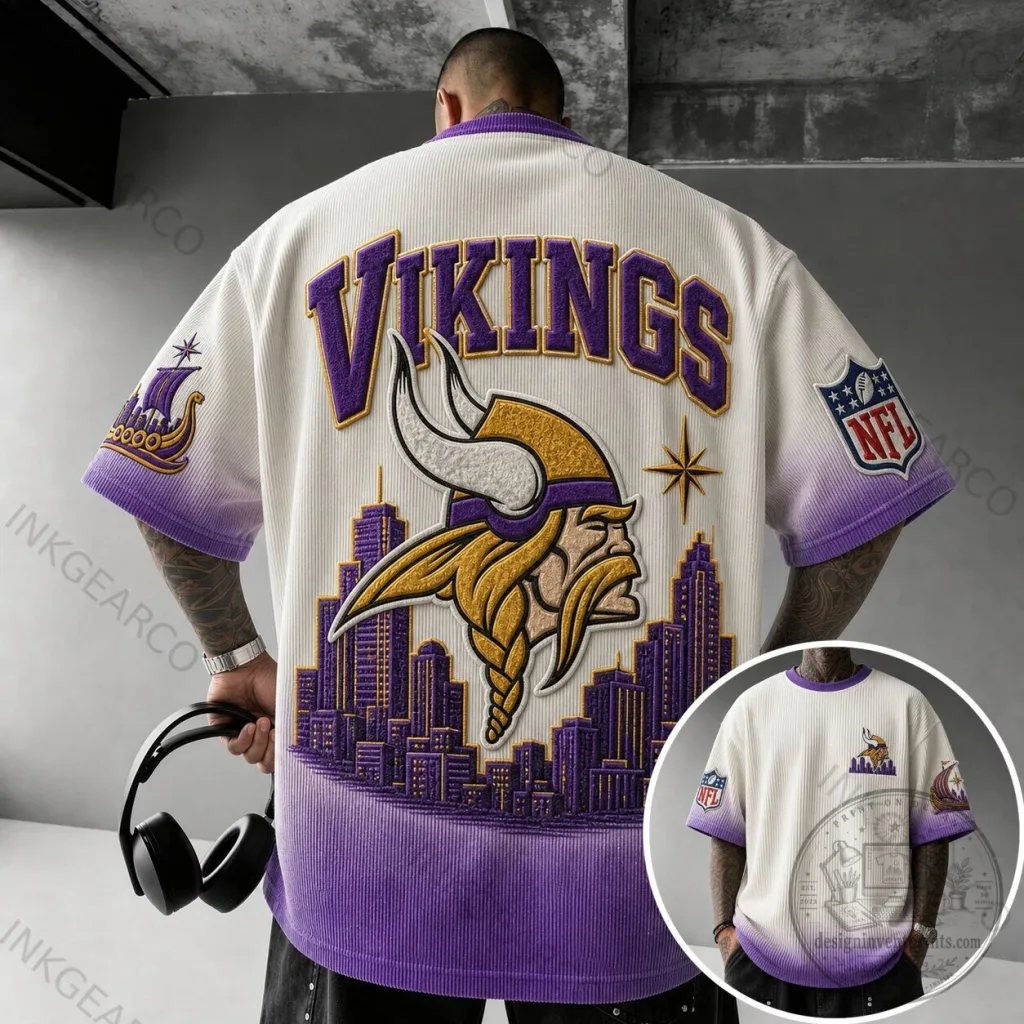 Minnesota Vikings Football Team Corduroy Short Sleeve Button Down Shirt 46 Minnesota Vikings Football Team Corduroy Short Sleeve Button Down Shirt