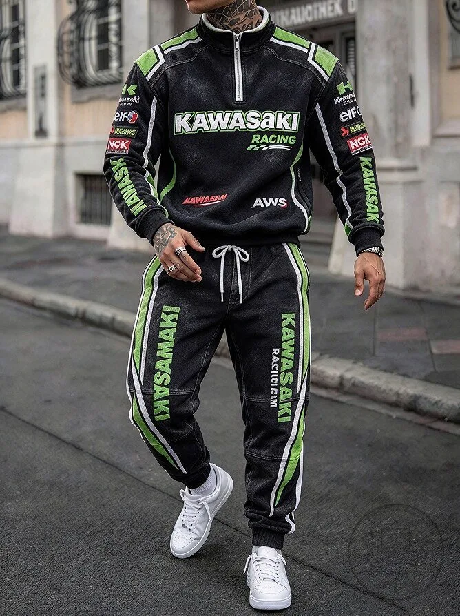 Kawasaki Racing Quarter-Zip Pullover Sweatshirt and Jogger Pants Tracksuit 2 Kawasaki Racing Quarter-Zip Pullover Sweatshirt and Jogger Pants Tracksuit