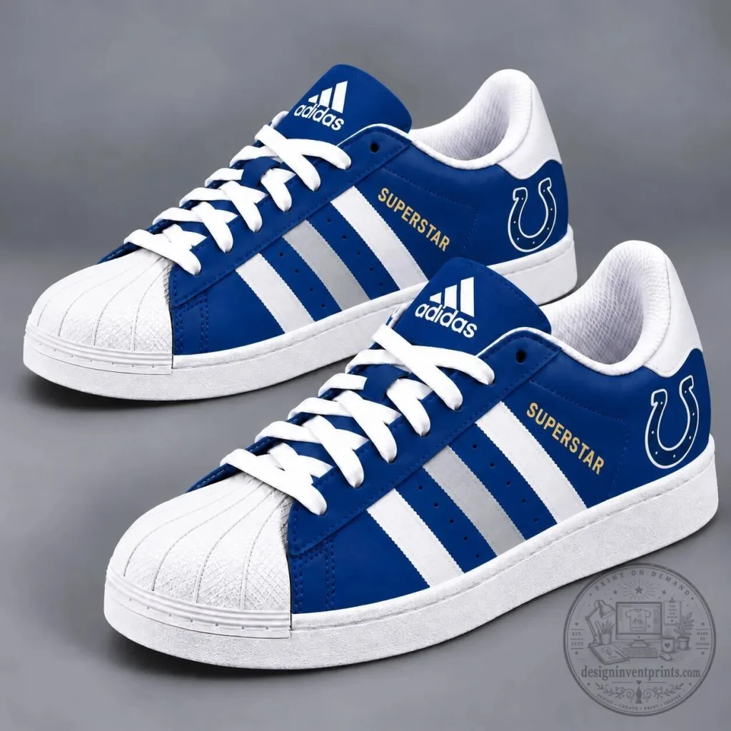 Indianapolis Colts Team Logo Blue and White Superstar Style Athletic Shoes Indianapolis Colts Team Logo Blue and White Superstar Style Athletic Shoes