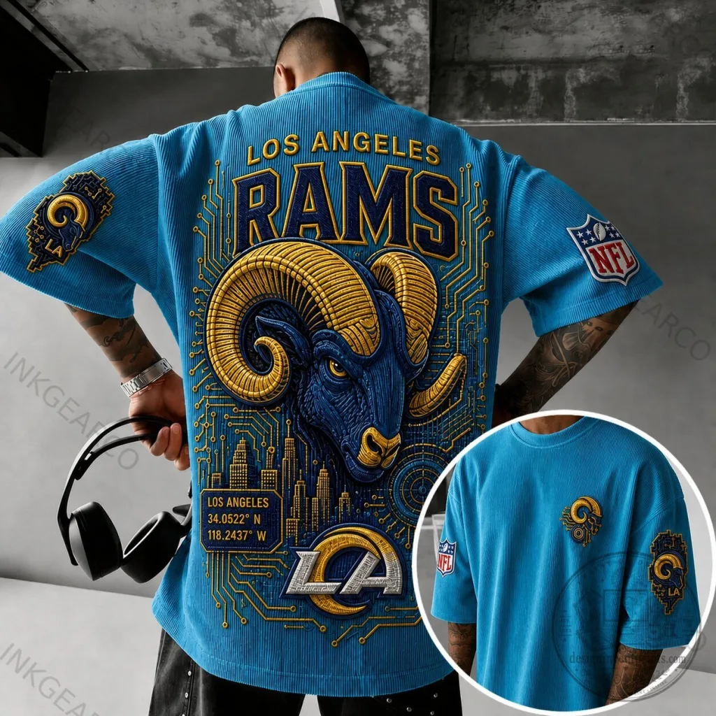 Los Angeles Rams Football Team Blue Corduroy Short Sleeve T-Shirt Los Angeles Rams Football Team Blue Corduroy Short Sleeve T-Shirt
