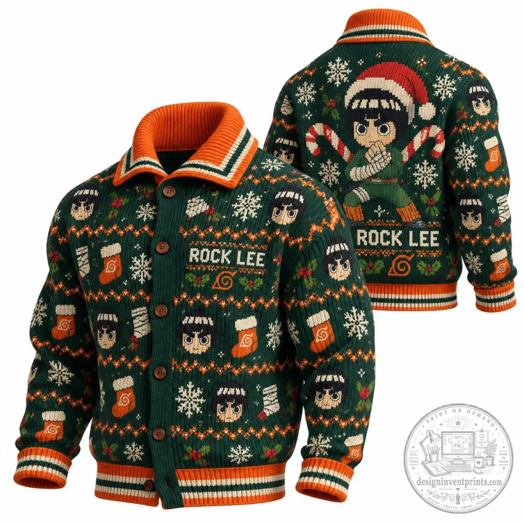 Rock Lee Christmas Holiday Ugly Sweater Naruto Anime Knitted Cardigan Jacket Rock Lee Christmas Holiday Ugly Sweater Naruto Anime Knitted Cardigan Jacket